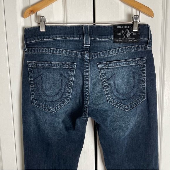True Religion Relaxed Skinny Rocco Jeans Men’s 32 Blue Dark Wash Grunge Distress - Picture 8 of 16